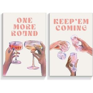 Unxis Funky Bar Canvas Wall Art Print Set Of 2 One More Round 12x16in